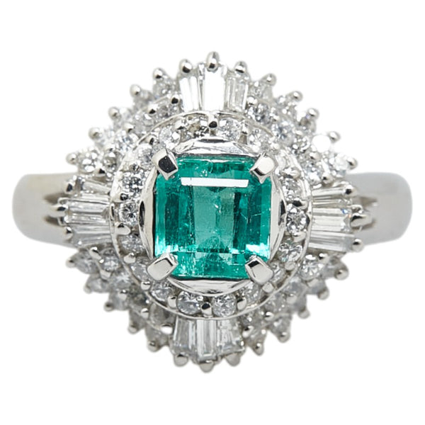 Pt900 プラチナ エメラルド0.64ct ダイヤ0.60ct リング 指輪 レディース 8号 【中古】