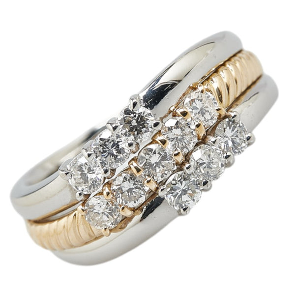 Pt900 プラチナ K18YG イエローゴールド コンビ ダイヤ1.05ct リング 指輪 レディース 14.5号 【中古】