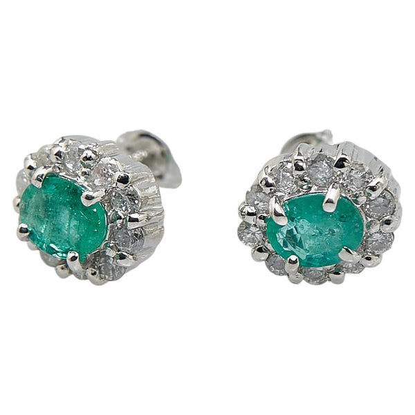 Pt900 プラチナ エメラルド0.30ct ダイヤ0.20ct スタッドピアス レディース 【中古】
