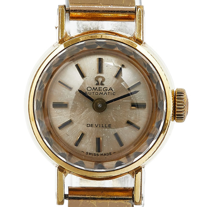 オメガ デビル カットガラス 腕時計 手巻き ゴールド文字盤 ステンレススチール メッキ レディース OMEGA 【中古】