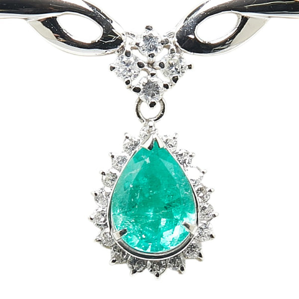 Pt850 プラチナ エメラルド1.70ct ダイヤ0.66ct ティアドロップ モチーフ ネックレス レディース 【中古】