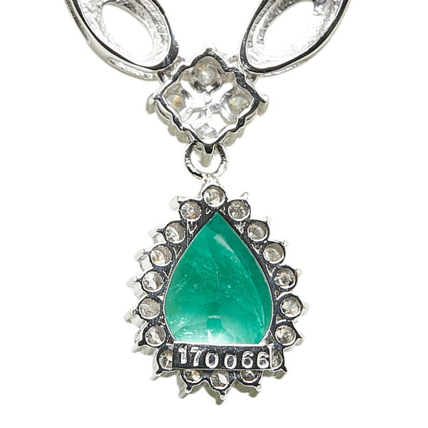 Pt850 プラチナ エメラルド1.70ct ダイヤ0.66ct ティアドロップ モチーフ ネックレス レディース 【中古】