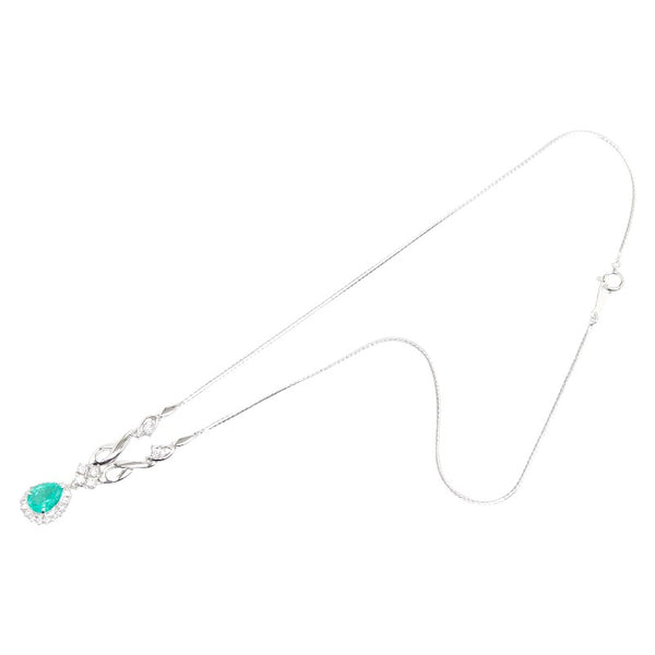 Pt850 プラチナ エメラルド1.70ct ダイヤ0.66ct ティアドロップ モチーフ ネックレス レディース 【中古】