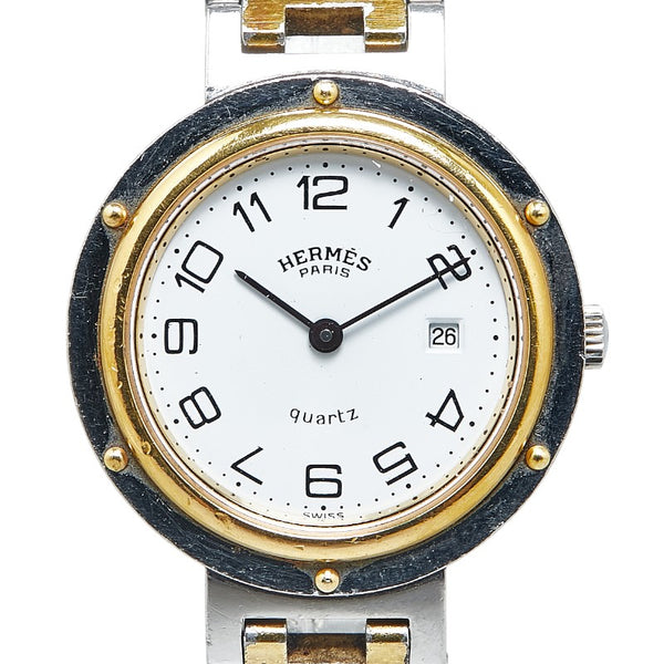 エルメス クリッパー 腕時計 CL4.220 クオーツ ホワイト文字盤 ステンレススチール メッキ レディース HERMES 【中古】