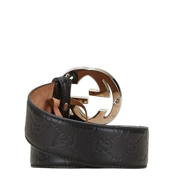 グッチ グッチシマ インターロッキングG ベルト 90.36 114984 ブラック シルバー レザー メンズ GUCCI 【中古】