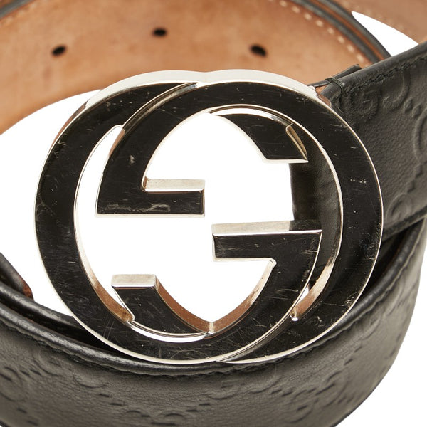 グッチ グッチシマ インターロッキングG ベルト 90.36 114984 ブラック シルバー レザー メンズ GUCCI 【中古】
