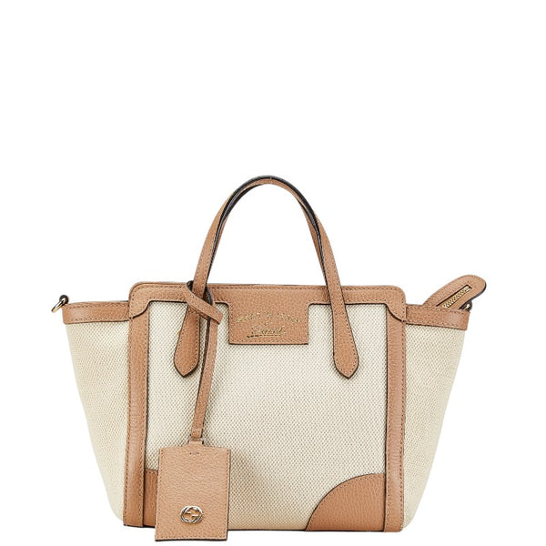グッチ スウィングミニ ハンドバッグ ショルダーバッグ 2WAY 368827 ベージュ ブラウン キャンバス レザー レディース GUCCI 【中古】