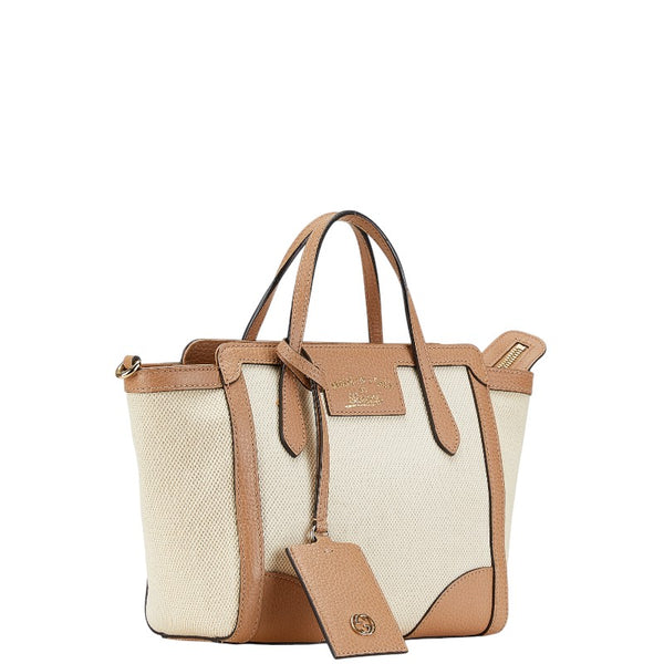 グッチ スウィングミニ ハンドバッグ ショルダーバッグ 2WAY 368827 ベージュ ブラウン キャンバス レザー レディース GUCCI 【中古】