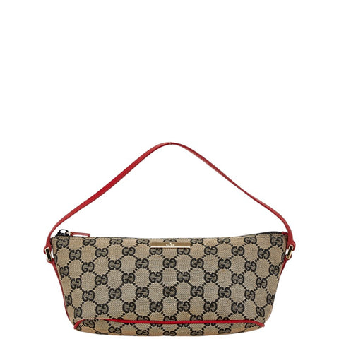 グッチ GGキャンバス ワンショルダーバッグ ハンドバッグ ポーチ 089 1103 ブラウン レッド キャンバス レザー レディース GUCCI 【中古】