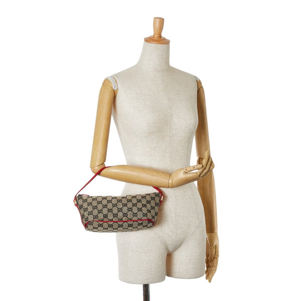 グッチ GGキャンバス ワンショルダーバッグ ハンドバッグ ポーチ 089 1103 ブラウン レッド キャンバス レザー レディース GUCCI 【中古】