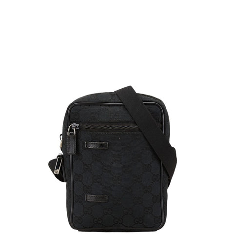 グッチ GGキャンバス ショルダーバッグ 018 1619 00 2113 ブラック キャンバス レザー レディース GUCCI 【中古】
