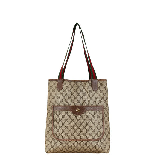 グッチ GGスプリーム シェリーライン トートバッグ 002.123.6487 ベージュ ブラウン PVC レザー レディース GUCCI 【中古】