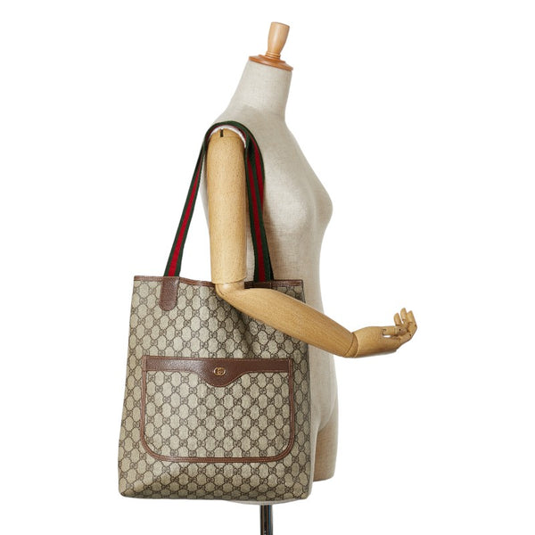 グッチ GGスプリーム シェリーライン トートバッグ 002.123.6487 ベージュ ブラウン PVC レザー レディース GUCCI 【中古】