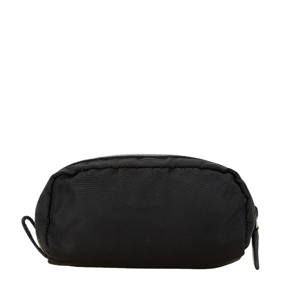 プラダ 三角ロゴプレート ポーチ ペンケース 小物入れ ブラック ナイロン レザー レディース PRADA 【中古】