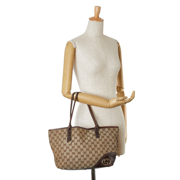 グッチ GGキャンバス インターロッキングG ハンドバッグ トートバッグ 169946 ベージュ ブラウン キャンバス レザー レディース GUCCI 【中古】