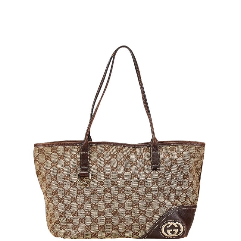 グッチ GGキャンバス インターロッキングG ハンドバッグ トートバッグ 169946 ベージュ ブラウン キャンバス レザー レディース GUCCI 【中古】