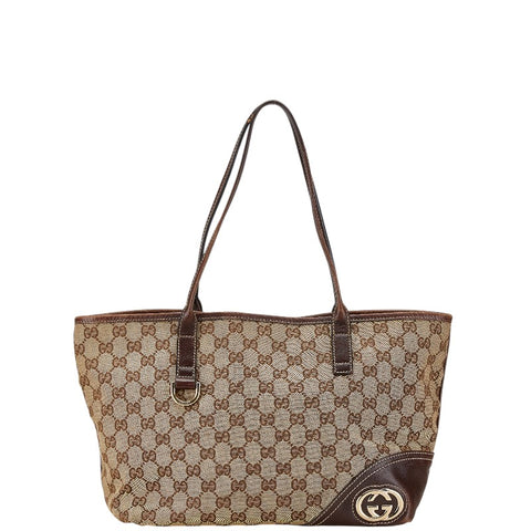 グッチ GGキャンバス インターロッキングG ハンドバッグ トートバッグ 169946 ベージュ ブラウン キャンバス レザー レディース GUCCI 【中古】