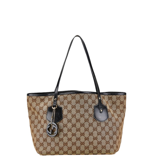 グッチ GGキャンバス トートバッグ ベージュ ブラウン キャンバス レザー レディース GUCCI 【中古】