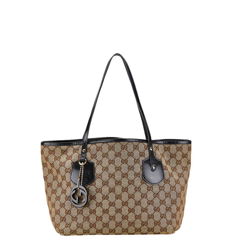グッチ GGキャンバス トートバッグ ベージュ ブラウン キャンバス レザー レディース GUCCI 【中古】