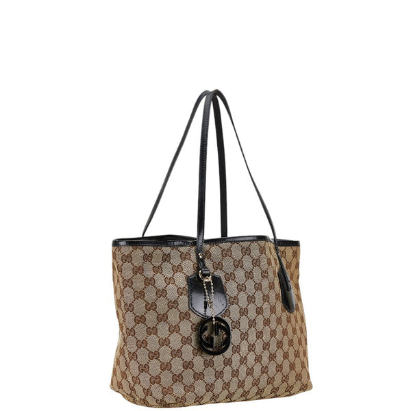 グッチ GGキャンバス トートバッグ ベージュ ブラウン キャンバス レザー レディース GUCCI 【中古】