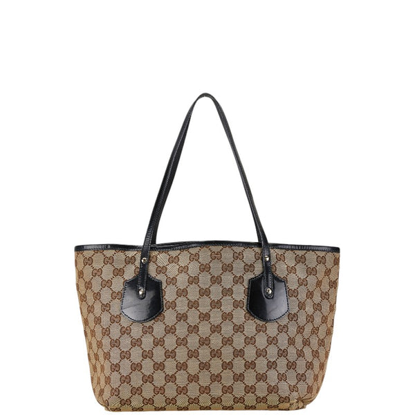 グッチ GGキャンバス トートバッグ ベージュ ブラウン キャンバス レザー レディース GUCCI 【中古】
