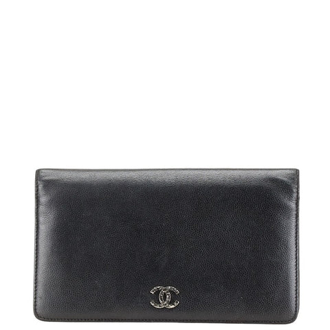 シャネル ココマーク セブルガ 長財布 ブラック シルバー キャビアスキン レディース CHANEL 【中古】