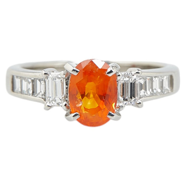 Pt900 プラチナ オレンジサファイア1.70ct ダイヤ0.674ct リング 指輪 #51 レディース 11号 【中古】