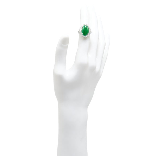 Pt900 プラチナ ひすい5.52ct ダイヤ0.89ct ひし形 リング 指輪 #51 レディース 11号 【中古】