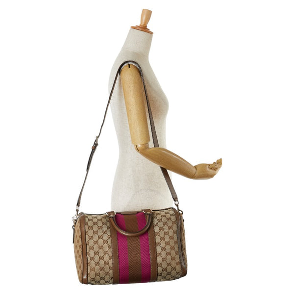 グッチ GGキャンバス ボストンバッグ ショルダーバッグ 2WAY 247205 ブラウン ピンク キャンバス レザー レディース GUCCI 【中古】