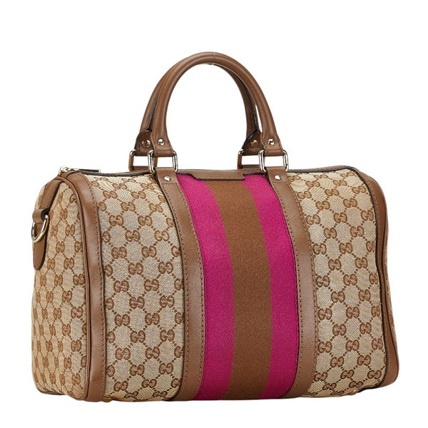 グッチ GGキャンバス ボストンバッグ ショルダーバッグ 2WAY 247205 ブラウン ピンク キャンバス レザー レディース GUCCI 【中古】