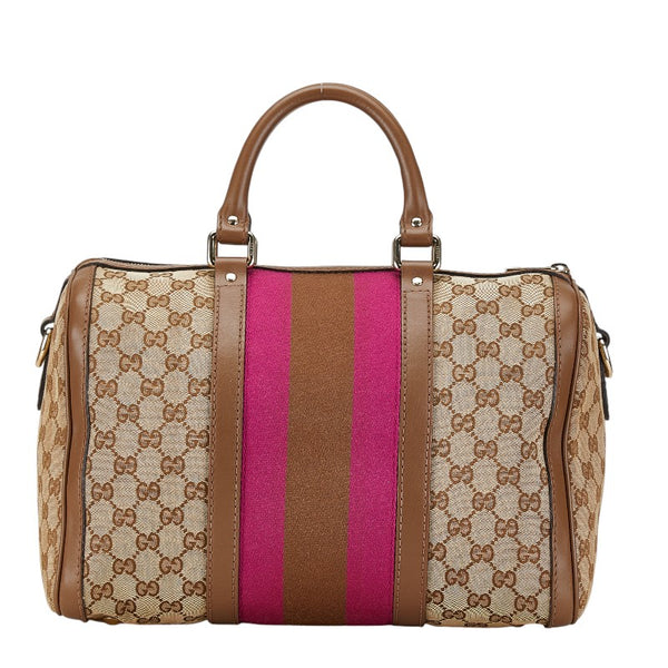 グッチ GGキャンバス ボストンバッグ ショルダーバッグ 2WAY 247205 ブラウン ピンク キャンバス レザー レディース GUCCI 【中古】