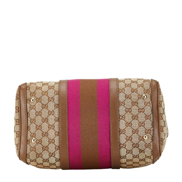 グッチ GGキャンバス ボストンバッグ ショルダーバッグ 2WAY 247205 ブラウン ピンク キャンバス レザー レディース GUCCI 【中古】