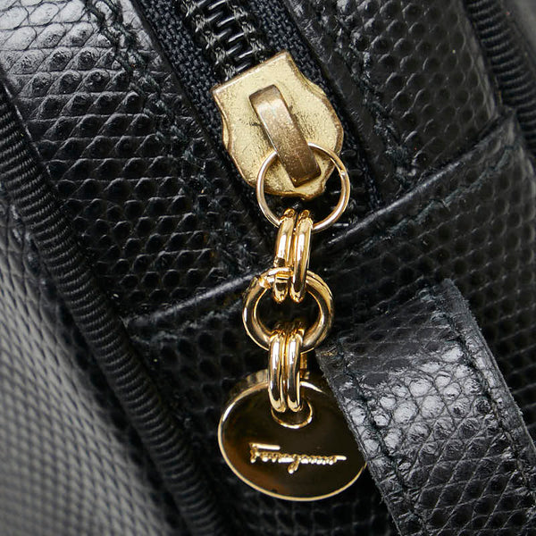 サルヴァトーレフェラガモ ヴァラ リザード 型押し ショルダーバッグ D213096 ブラック レザー レディース Salvatore Ferragamo 【中古】