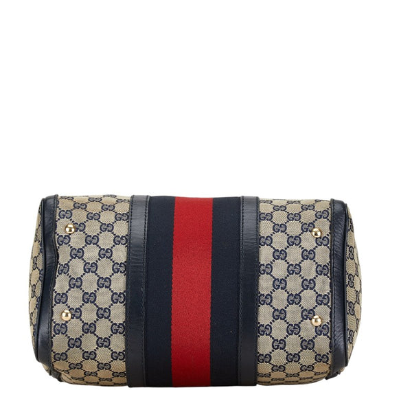 グッチ GGキャンバス シェリーライン ボストンバッグ ショルダーバッグ 2WAY 247205 ネイビー キャンバス レザー レディース GUCCI 【中古】