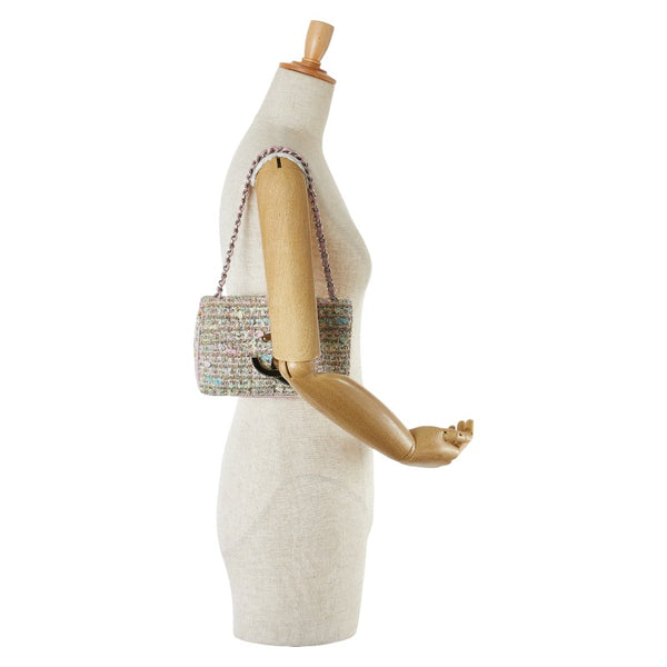 シャネル ココマーク チェーンミニハンドバッグ ピンク ブルー マルチカラー ツイード レザー レディース CHANEL 【中古】