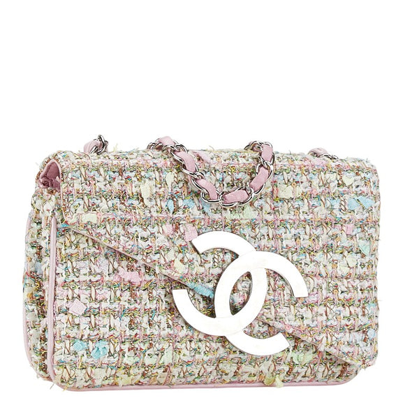 シャネル ココマーク チェーンミニハンドバッグ ピンク ブルー マルチカラー ツイード レザー レディース CHANEL 【中古】