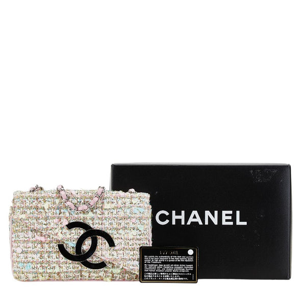 シャネル ココマーク チェーンミニハンドバッグ ピンク ブルー マルチカラー ツイード レザー レディース CHANEL 【中古】