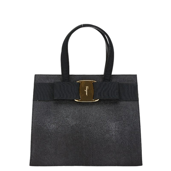 サルヴァトーレフェラガモ ヴァラ リボン リザード 型押し ハンドバッグ ショルダーバッグ 2WAY BA214178 ブラック レザー レディース Salvatore Ferragamo 【中古】