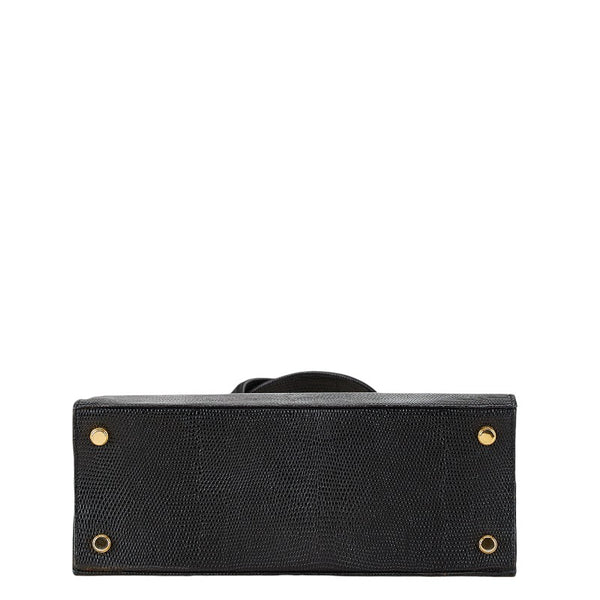 サルヴァトーレフェラガモ ヴァラ リボン リザード 型押し ハンドバッグ ショルダーバッグ 2WAY BA214178 ブラック レザー レディース Salvatore Ferragamo 【中古】