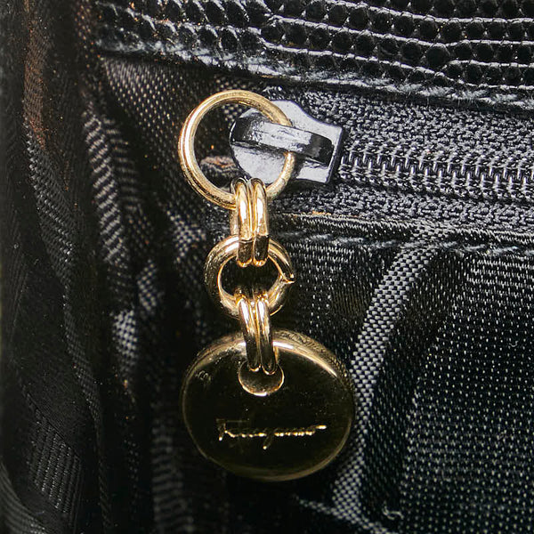 サルヴァトーレフェラガモ ヴァラ リボン リザード 型押し ハンドバッグ ショルダーバッグ 2WAY BA214178 ブラック レザー レディース Salvatore Ferragamo 【中古】