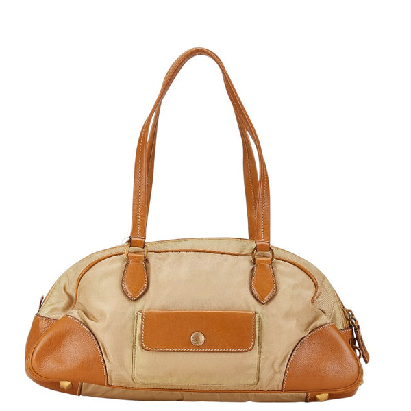 プラダ 三角ロゴプレート ハンドバッグ ベージュ ナイロン レザー レディース PRADA 【中古】