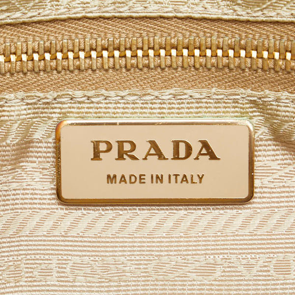 プラダ 三角ロゴプレート ハンドバッグ ベージュ ナイロン レザー レディース PRADA 【中古】