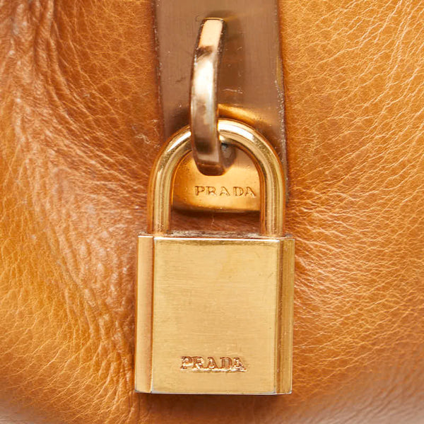 プラダ 三角ロゴプレート ハンドバッグ ベージュ ナイロン レザー レディース PRADA 【中古】