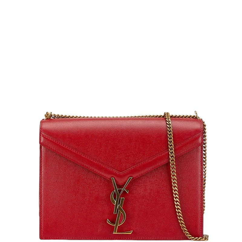 サンローラン YSLロゴ チェーン ショルダーバッグ レッド レザー レディース SAINT LAURENT 【中古】