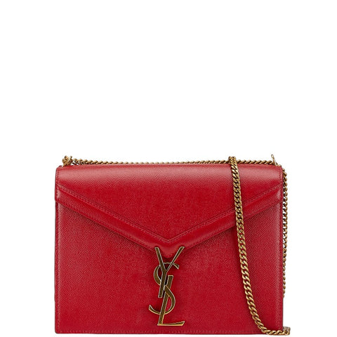 サンローラン YSLロゴ チェーン ショルダーバッグ レッド レザー レディース SAINT LAURENT 【中古】