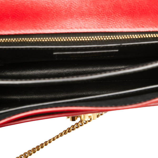 サンローラン YSLロゴ チェーン ショルダーバッグ レッド レザー レディース SAINT LAURENT 【中古】