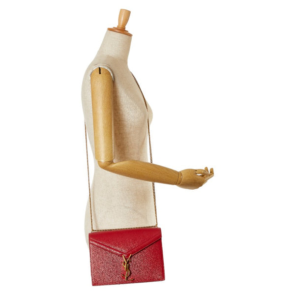 サンローラン YSLロゴ チェーン ショルダーバッグ レッド レザー レディース SAINT LAURENT 【中古】