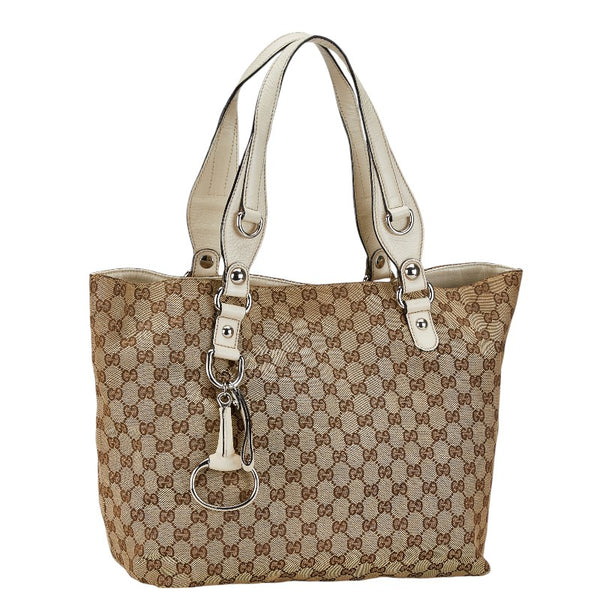 グッチ GGキャンバス ホースビット トートバッグ 229852 ベージュ ホワイト キャンバス レザー レディース GUCCI 【中古】