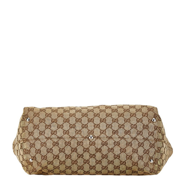 グッチ GGキャンバス ホースビット トートバッグ 229852 ベージュ ホワイト キャンバス レザー レディース GUCCI 【中古】