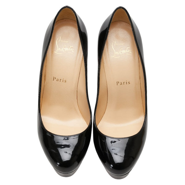 クリスチャンルブタン ラウンドトゥ ピンヒール パンプス サイズ：37 1/2 ブラック レッド エナメル レザー レディース Christian Louboutin 【中古】